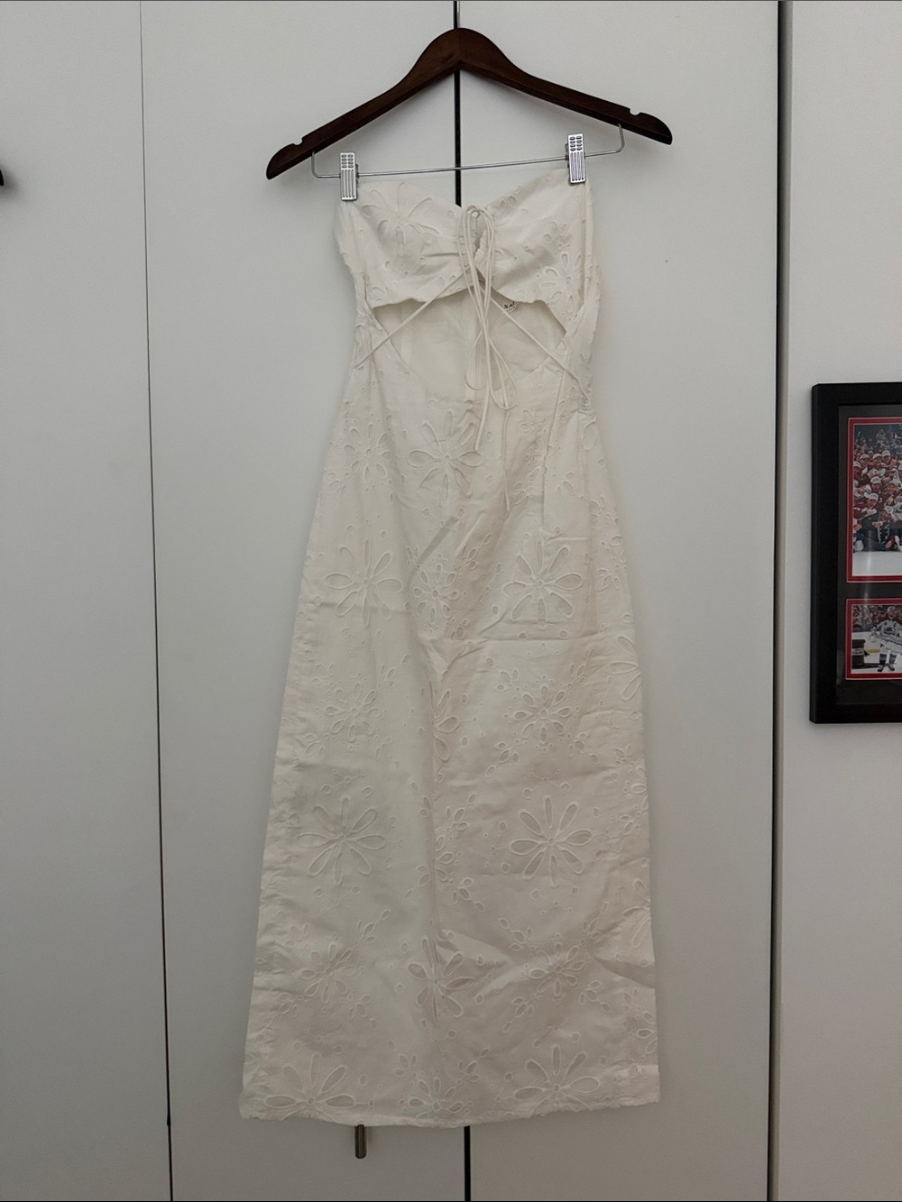 Sabo Strapless White Eyelet Maxi Dress